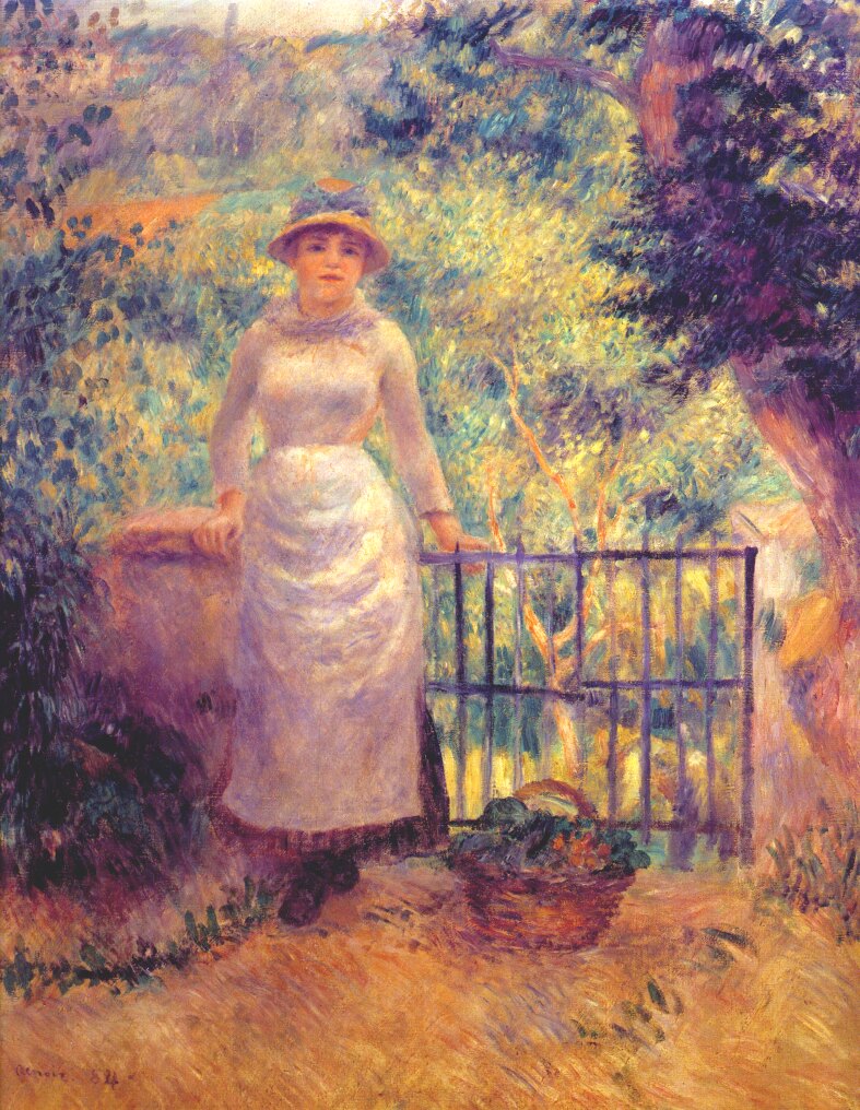 Aline at the gate (girl in the garden) - Pierre-Auguste Renoir painting on canvas